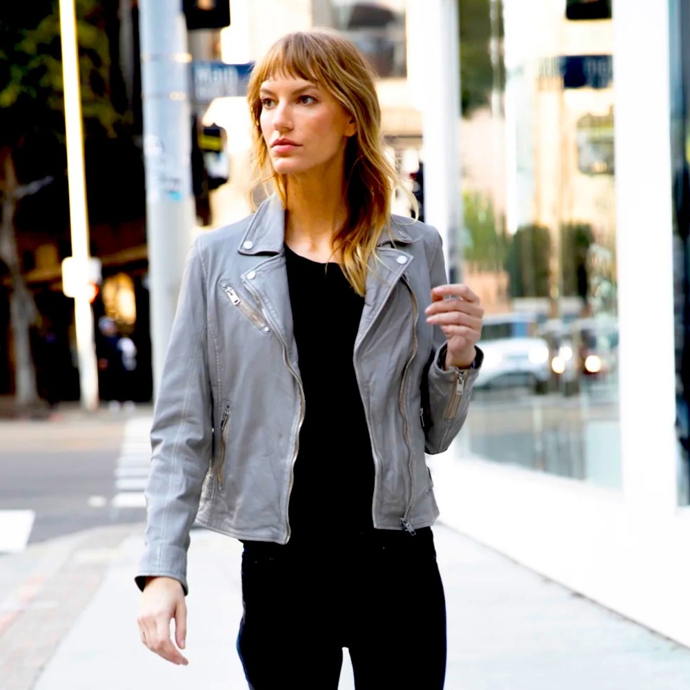 Mauritius Sofia Leather Jacket, Silver Grey